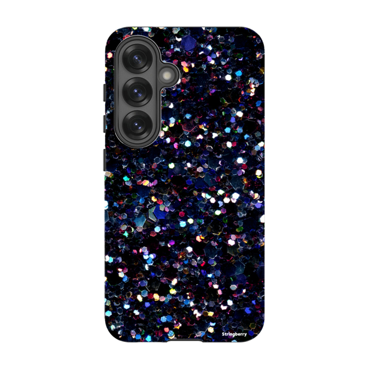 Samsung Tough Case with Night Sky print featuring a matte, non-glitter dark blue and multicolored geometric pattern.