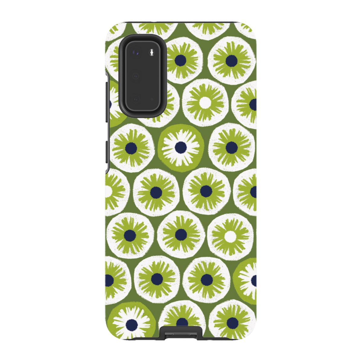 Samsung Tough Case with green and white Penny Flowers pattern by Ali Brookes, featuring a durable dual-layer design.
