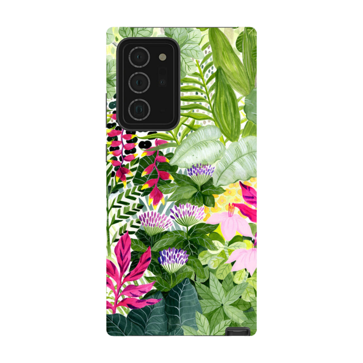 Samsung Tough Case featuring a vibrant Pink Botanical floral print by Bex Parkin with dual-layer protection.