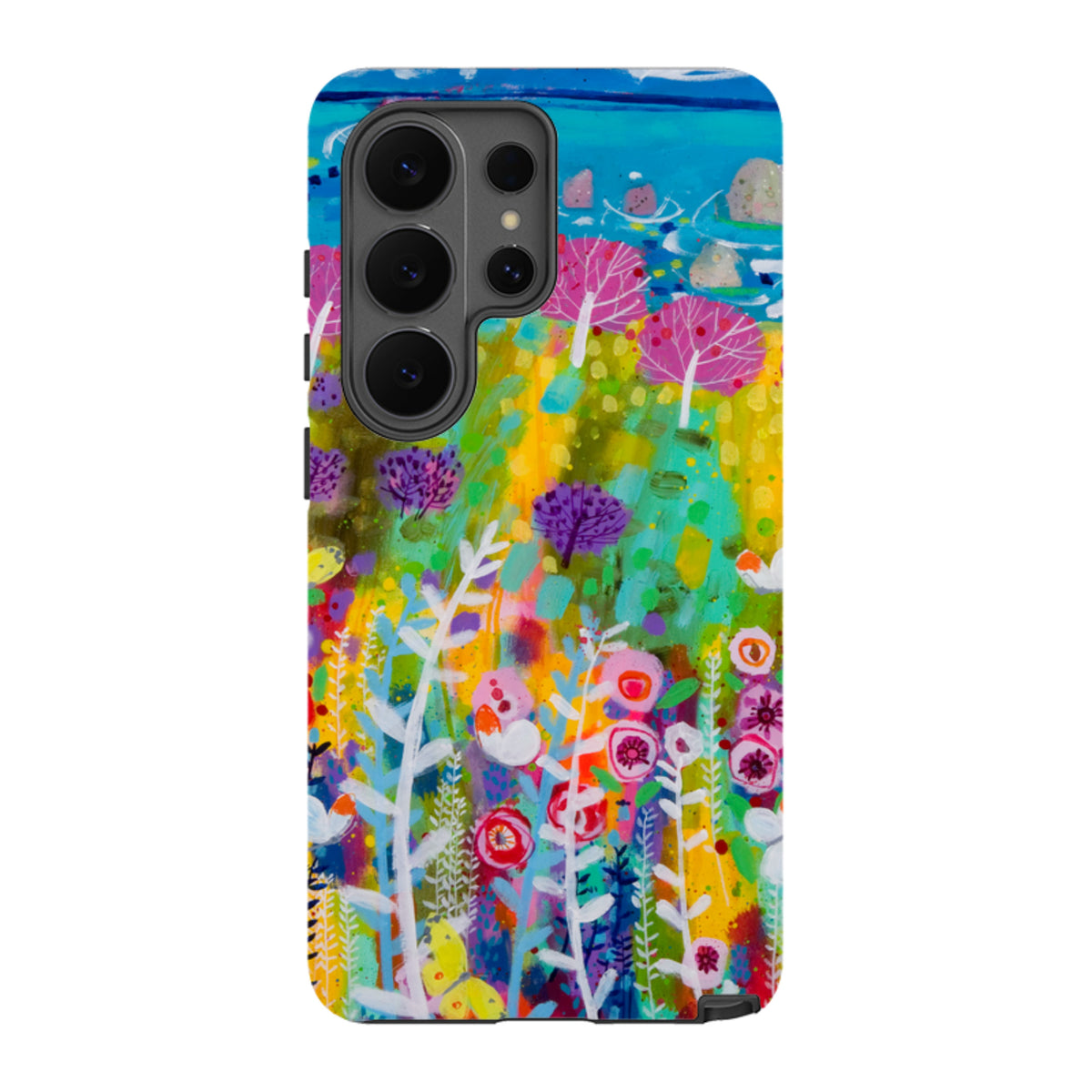Samsung Tough Case featuring vibrant, abstract floral artwork by Claire West with a durable dual-layer protective finish.