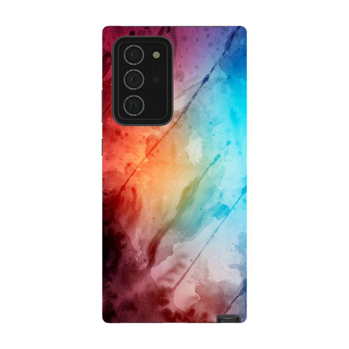 Samsung Galaxy tough case featuring a vibrant, multicolored watercolor design with a durable dual-layer finish.