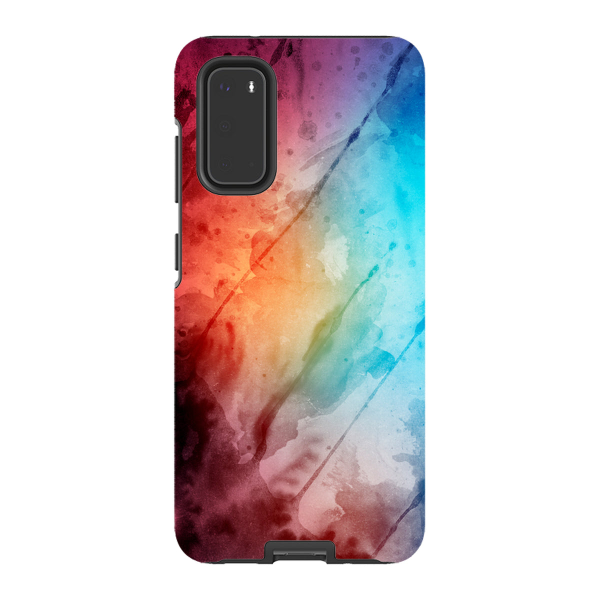 Samsung Tough Case featuring a vibrant, multi-colored watercolor design with a durable dual-layer protective shell.