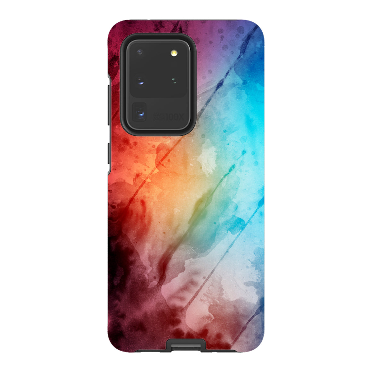 Samsung Galaxy tough case with a vibrant, multicolored watercolor design and durable dual-layer protection.