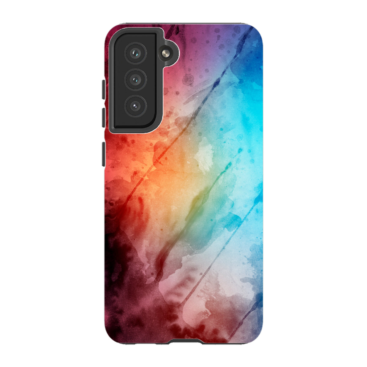 Samsung Tough Case featuring a vibrant, multi-colored watercolor design with a durable dual-layer protective shell.