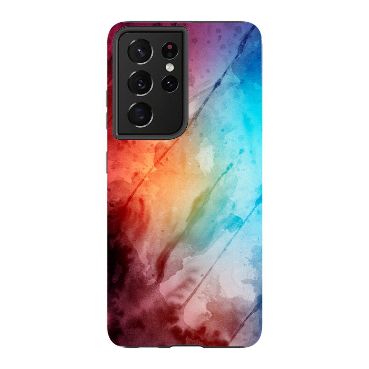 Samsung Tough Case featuring a vibrant, multi-colored watercolor design with a durable dual-layer protective shell.