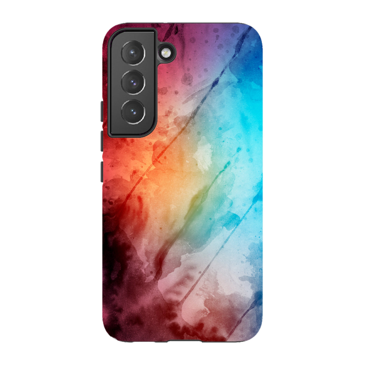 Samsung Tough Case featuring a vibrant, multi-colored watercolor design with a durable dual-layer protective shell.