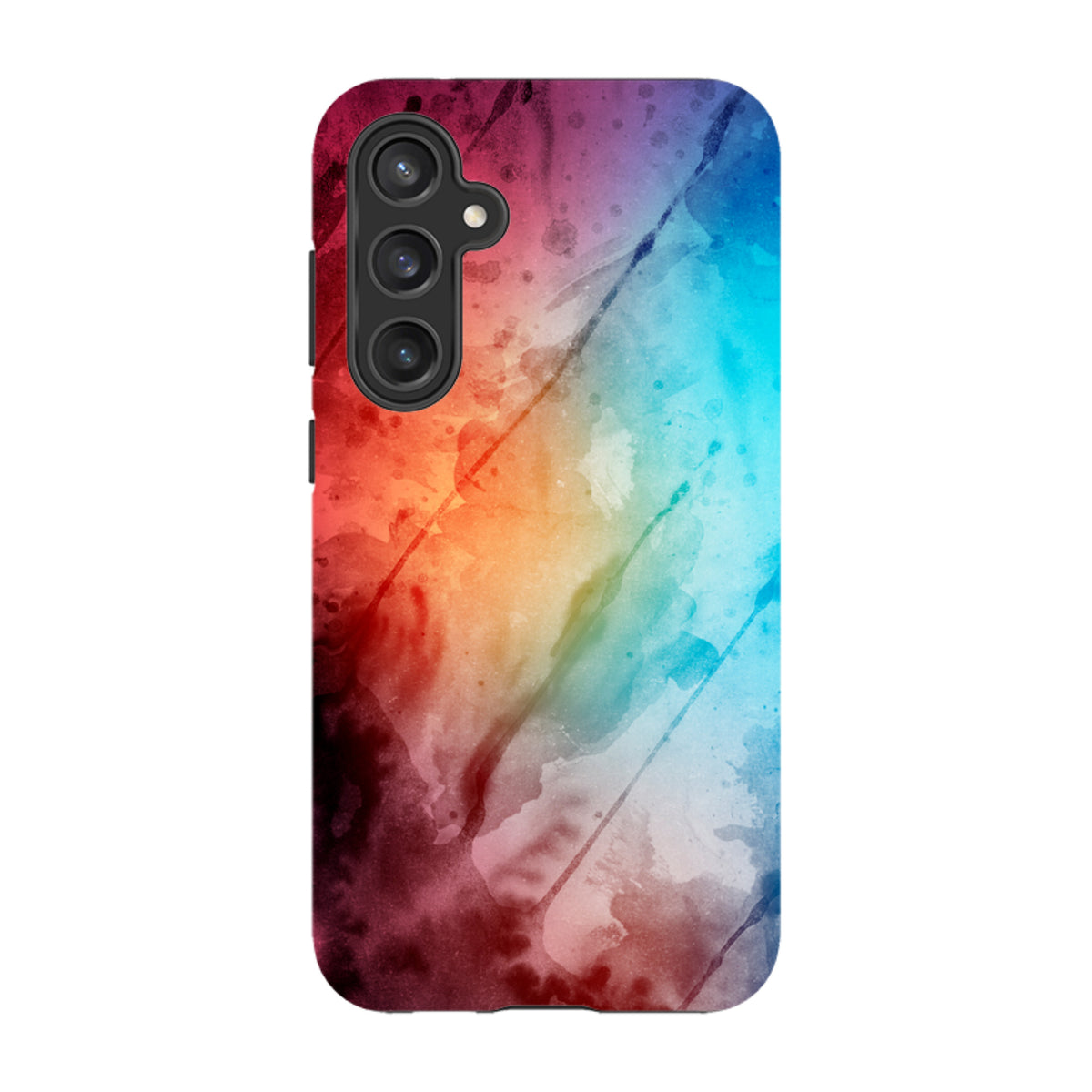 Samsung Tough Case featuring a vibrant, multicolored watercolor design with a durable dual-layer protective shell.