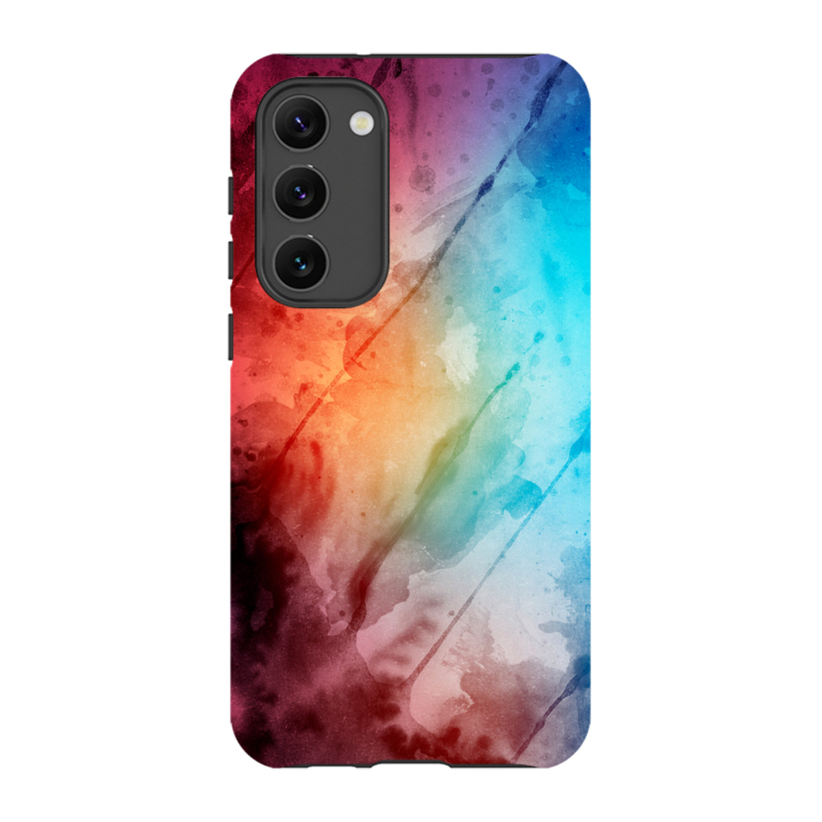 Samsung Galaxy tough case with a vibrant, multi-colored watercolor design and durable dual-layer protection.