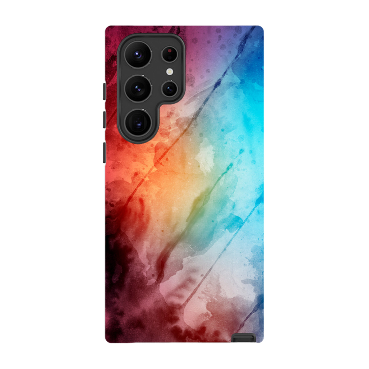 Samsung Tough Case featuring a vibrant, multi-colored watercolor design with a durable dual-layer protective shell.