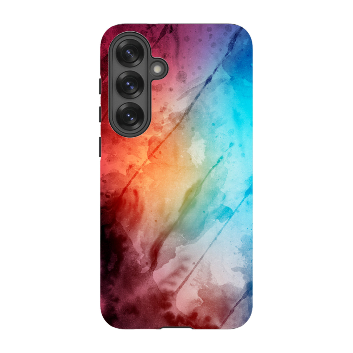 Samsung Tough Case with a vibrant, multi-colored watercolor design and a protective dual-layer shell for Galaxy phones.