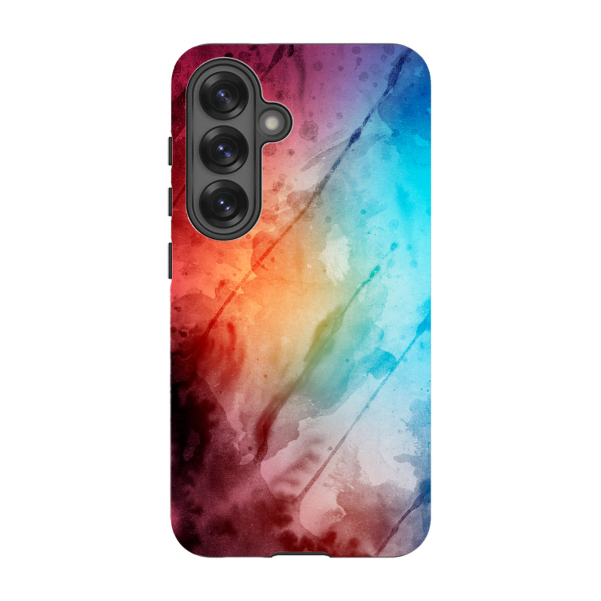 Samsung Tough Case featuring a vibrant, multicolored watercolor design with a durable dual-layer protective shell.