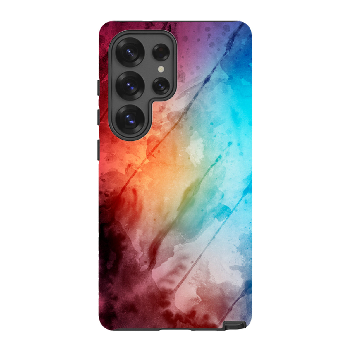 Samsung Tough Case with a vibrant, multi-colored watercolor design and dual-layer protection for Galaxy devices.