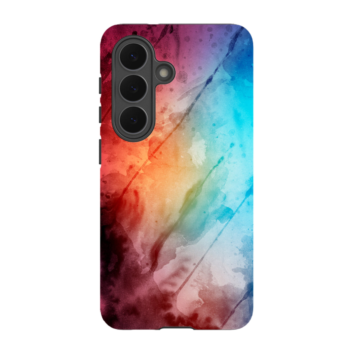Samsung Galaxy tough case with a vibrant, multi-colored watercolor design and durable dual-layer protection.