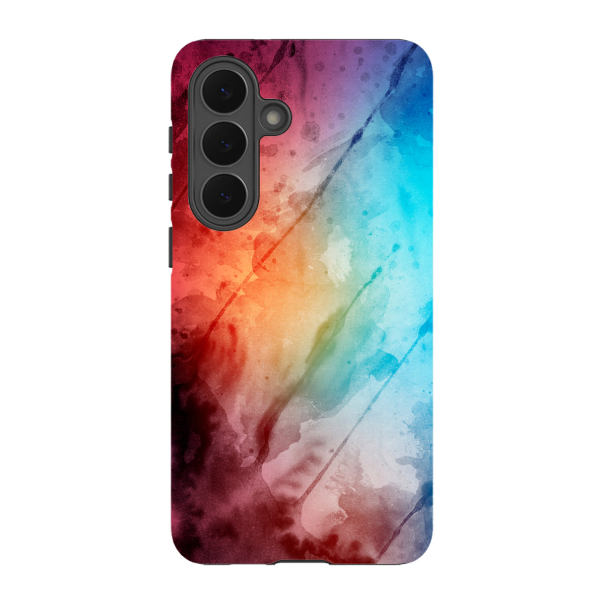 Samsung Tough Case featuring a vibrant, multicolored watercolor design with a durable dual-layer protective shell.