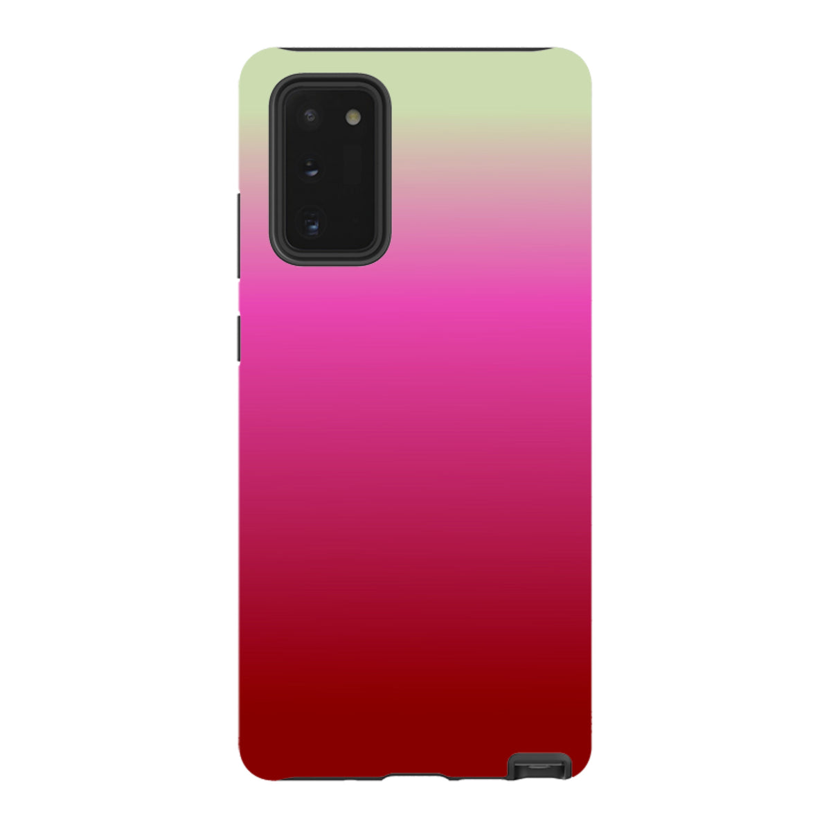 Samsung Tough Case featuring a vibrant green, pink, and red gradient design with a durable dual-layer protective shell.