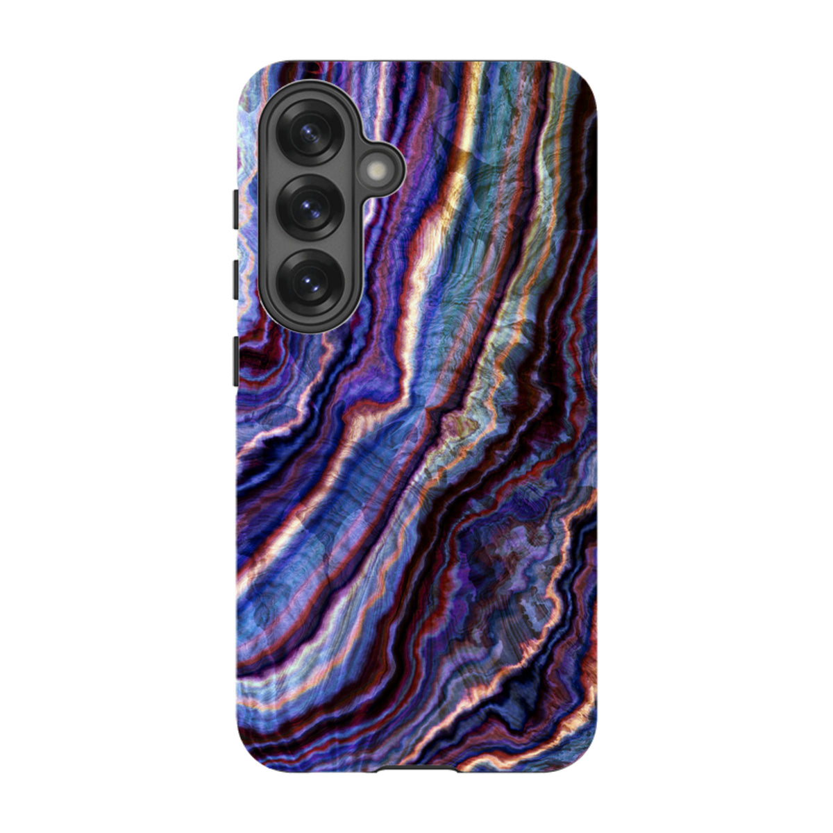 Samsung Tough Case featuring a vibrant Royal Agate marble pattern in shades of blue, purple, and gold.