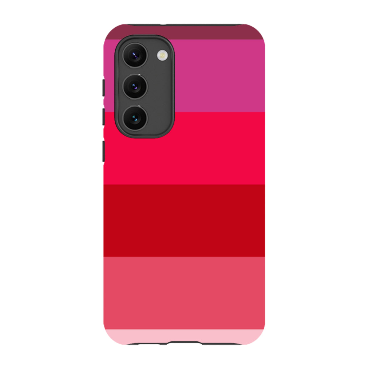 Samsung Tough Case featuring a vibrant Ruby Grade horizontal striped design in shades of red and pink for Galaxy phones.