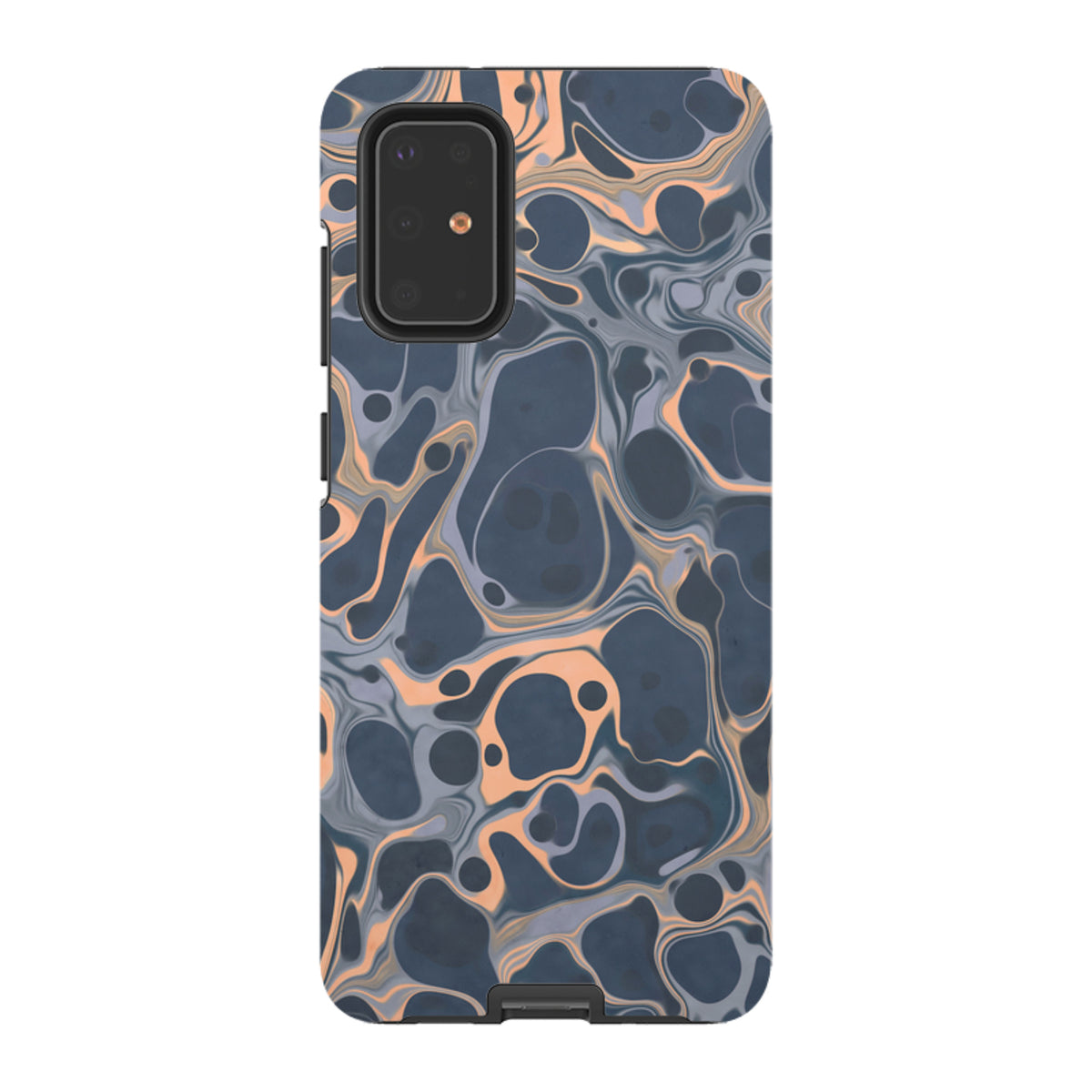 Samsung Tough Case in Sangrita design featuring a blue and peach marbled pattern with a dual-layer protective shell.