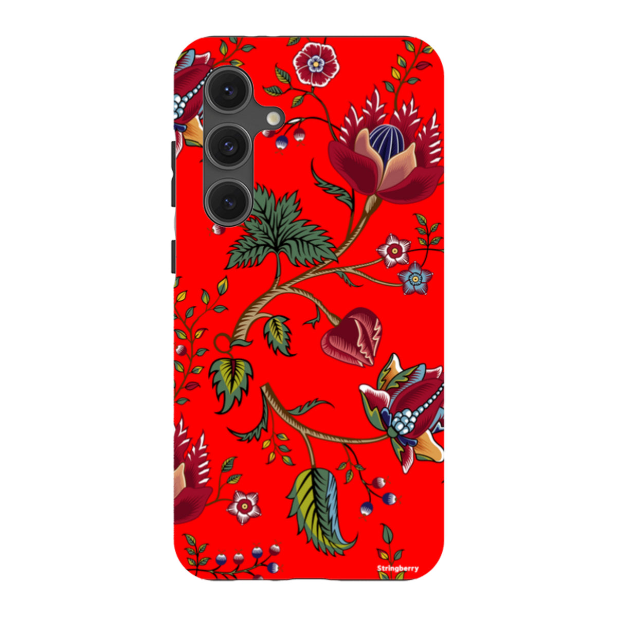 Samsung Tough Case with a vibrant red floral pattern and dual-layer protection for Galaxy devices.