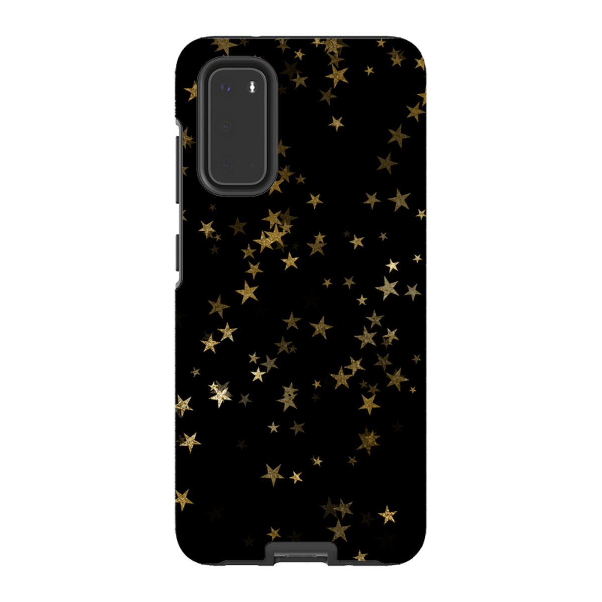 Samsung Tough Case featuring a black background with gold starry night artwork and dual-layer protective design.