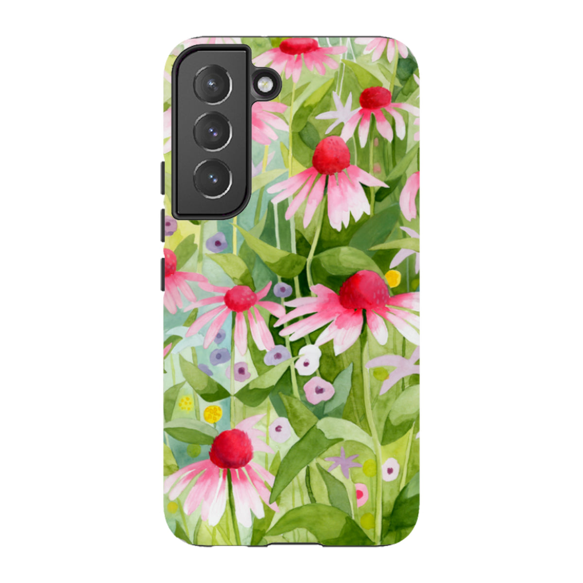 Samsung Tough Case featuring a vibrant watercolor echinacea floral print with a durable dual-layer protective design.