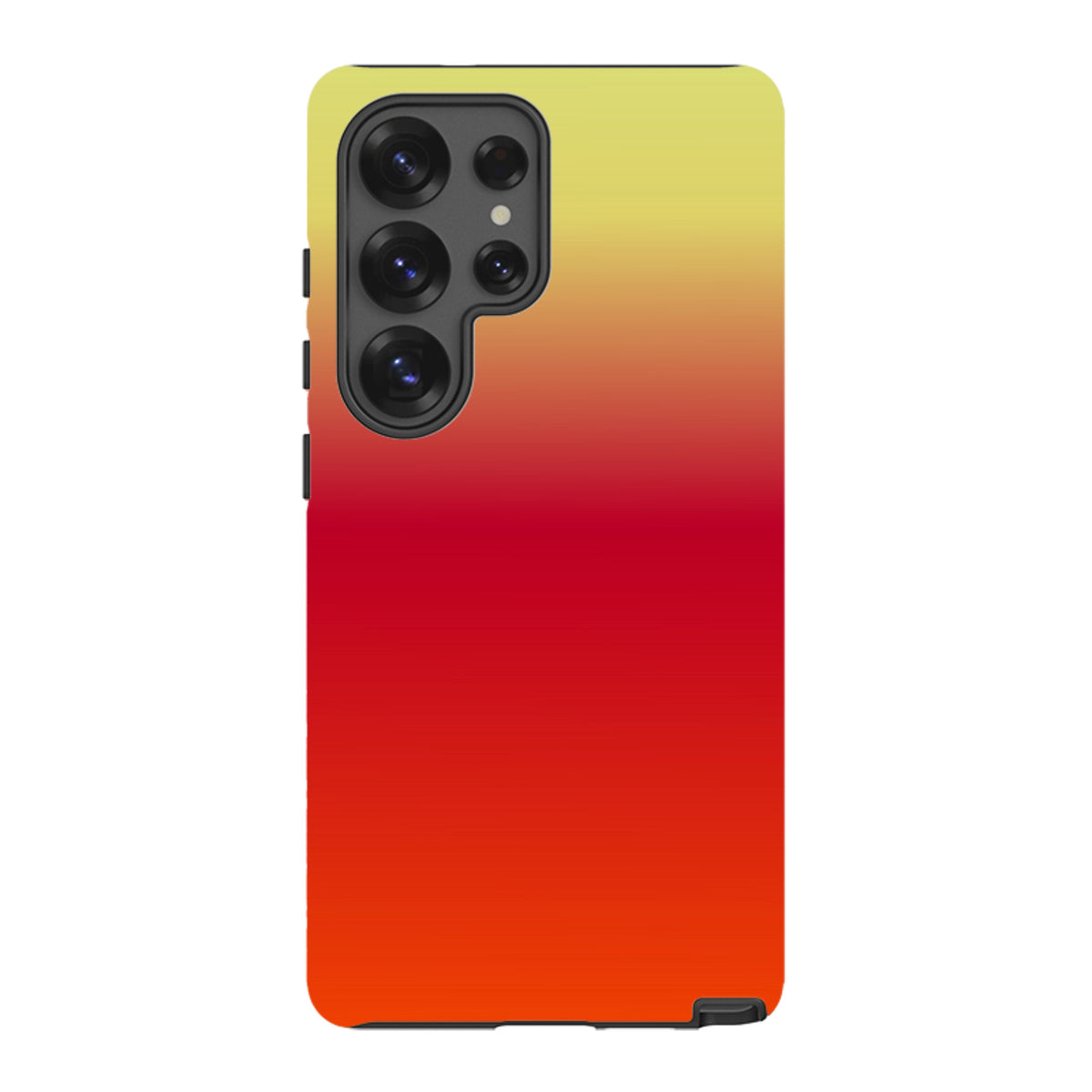 Samsung Galaxy tough case featuring a vibrant yellow-to-red sun gradient design with a protective dual-layer shell.
