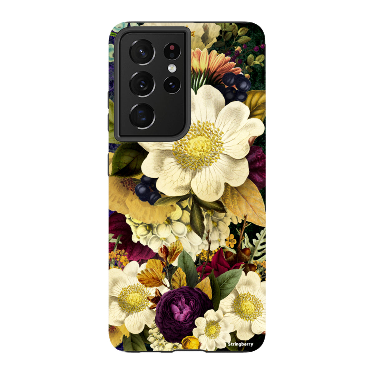 Samsung Tough Case featuring a vibrant, high-definition floral surreal art print on a durable dual-layer phone cover.