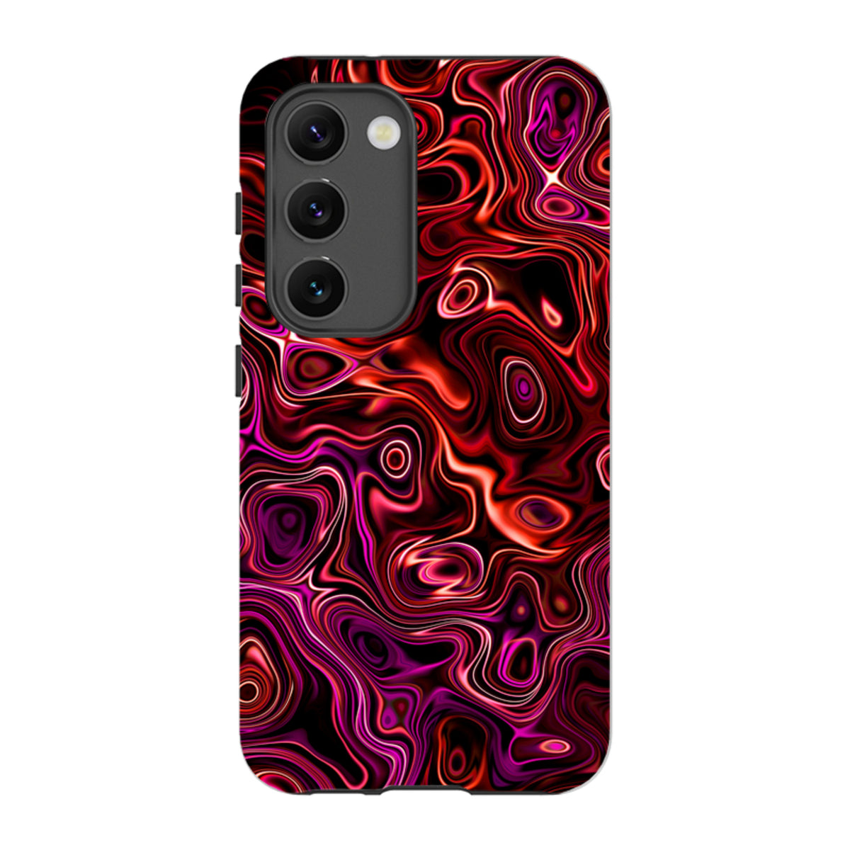 Samsung Tough Case with a vibrant red and purple liquid swirl pattern and a protective dual-layer design.