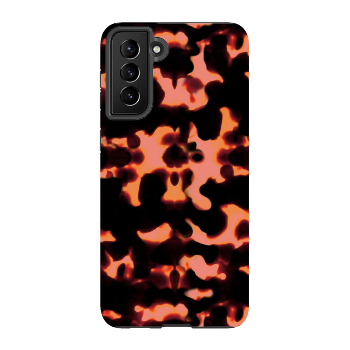 Samsung Tough Case in Teaberry featuring a vibrant orange and black abstract pattern with a durable dual-layer design.