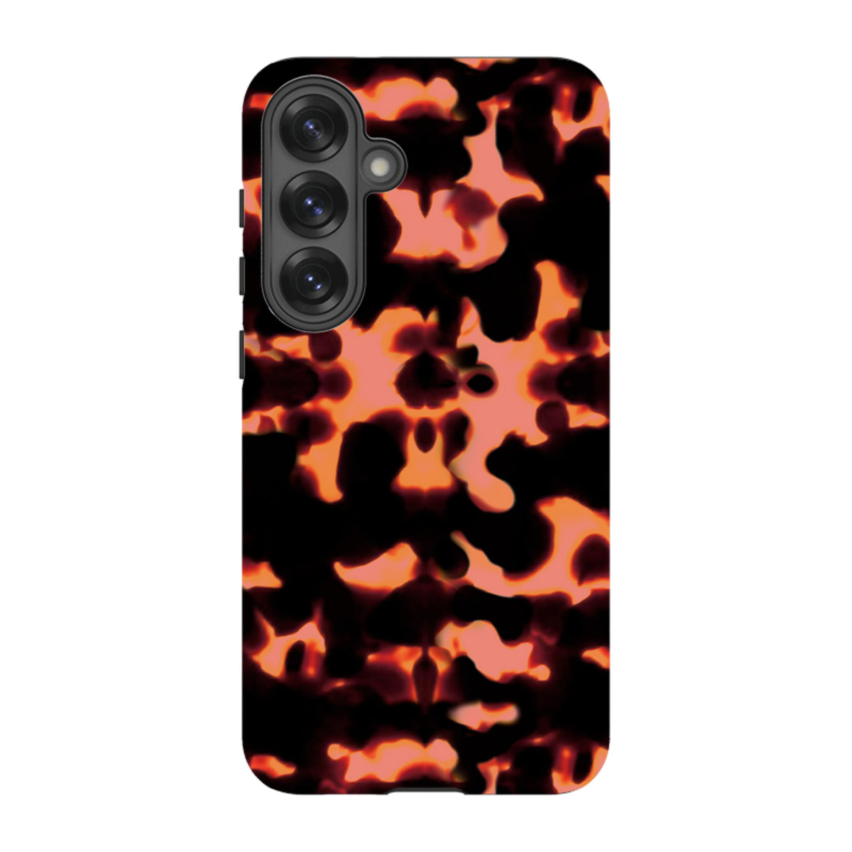 Samsung Tough Case in Teaberry featuring a vibrant orange and black abstract pattern with a durable dual-layer design.