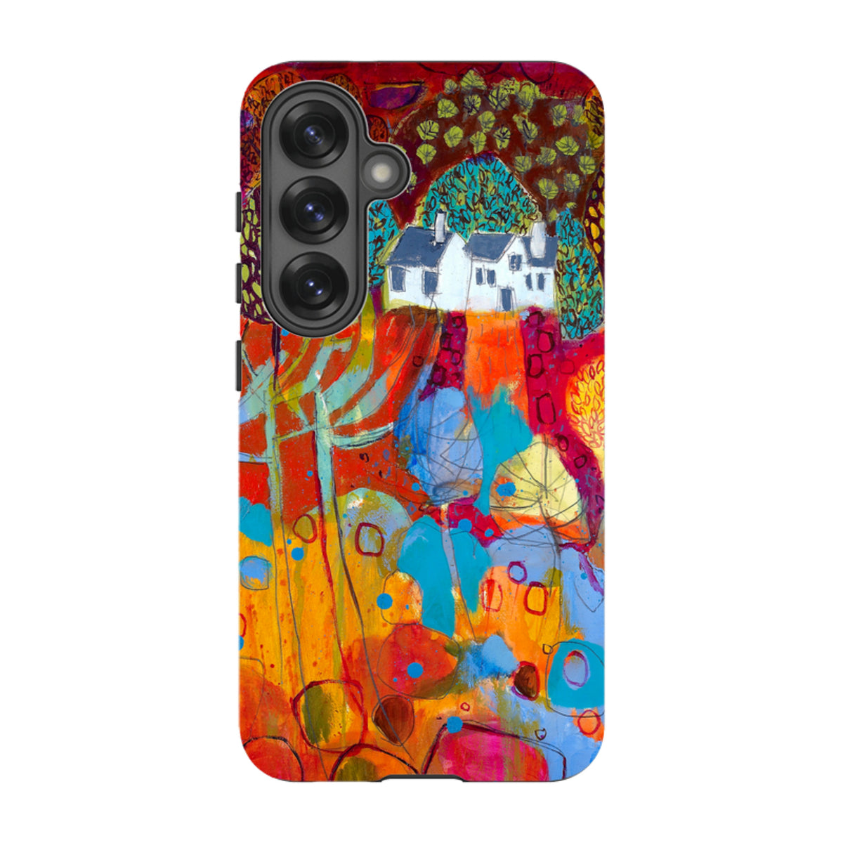 Samsung Tough Case featuring The Croft by Claire West with vibrant, abstract landscape art and durable dual-layer protection.