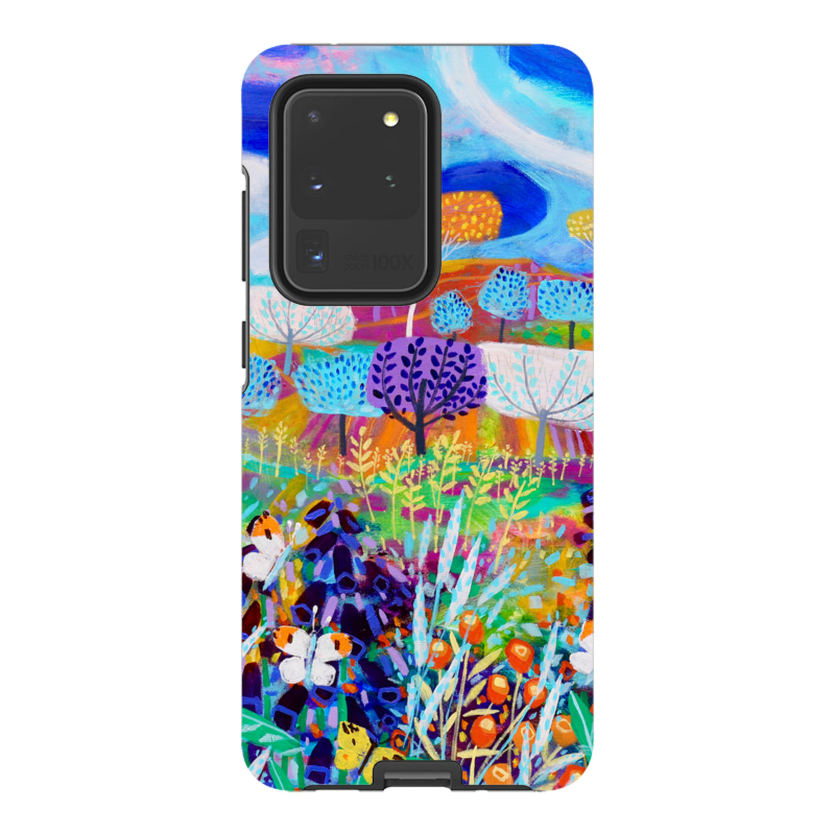 Samsung Tough Case featuring vibrant, colorful landscape artwork by Claire West with a durable dual-layer design.