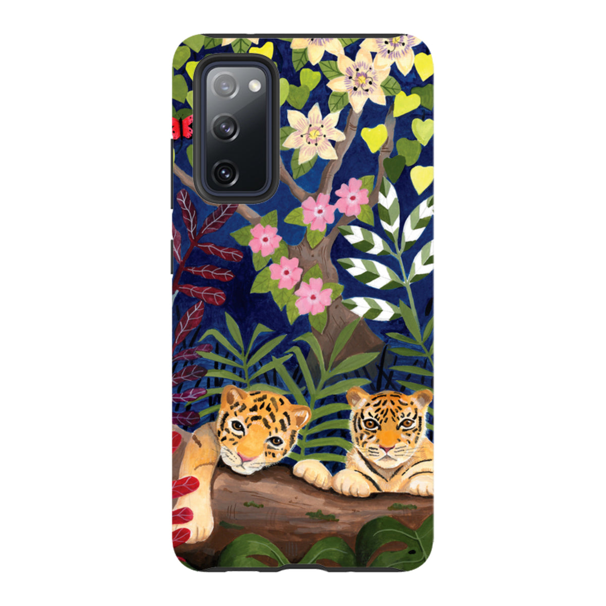 Samsung Tough Case featuring Bex Parkin’s tiger cub artwork with vibrant floral patterns and dual-layer protection.