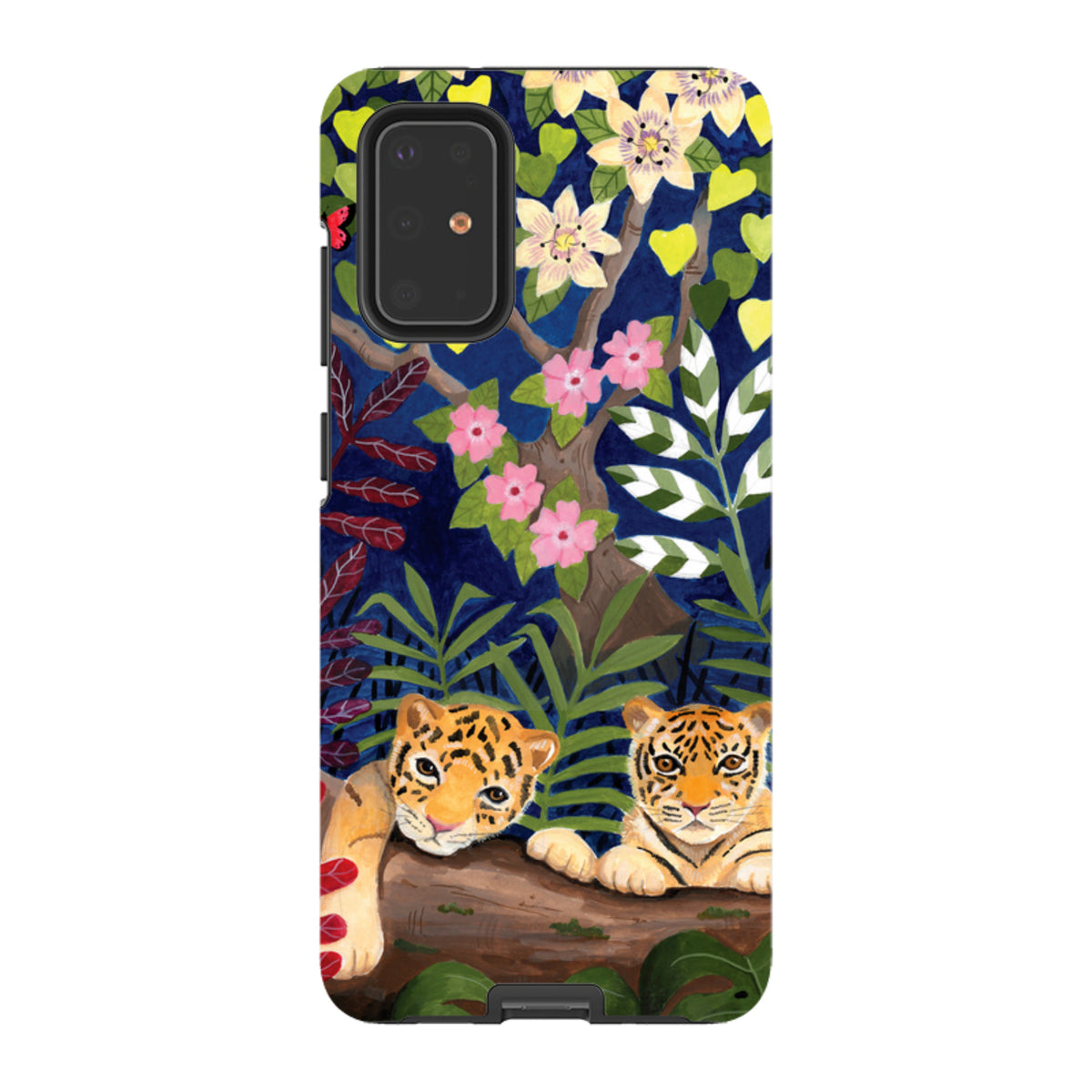 Samsung Tough Case featuring Bex Parkin’s tiger and jungle floral art with a dual-layer design for Galaxy phones.