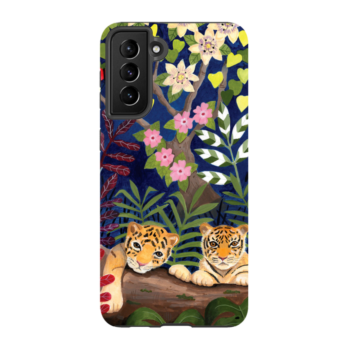 Samsung Tough Case featuring Bex Parkin tiger artwork with dual-layer protection and vibrant floral jungle design.