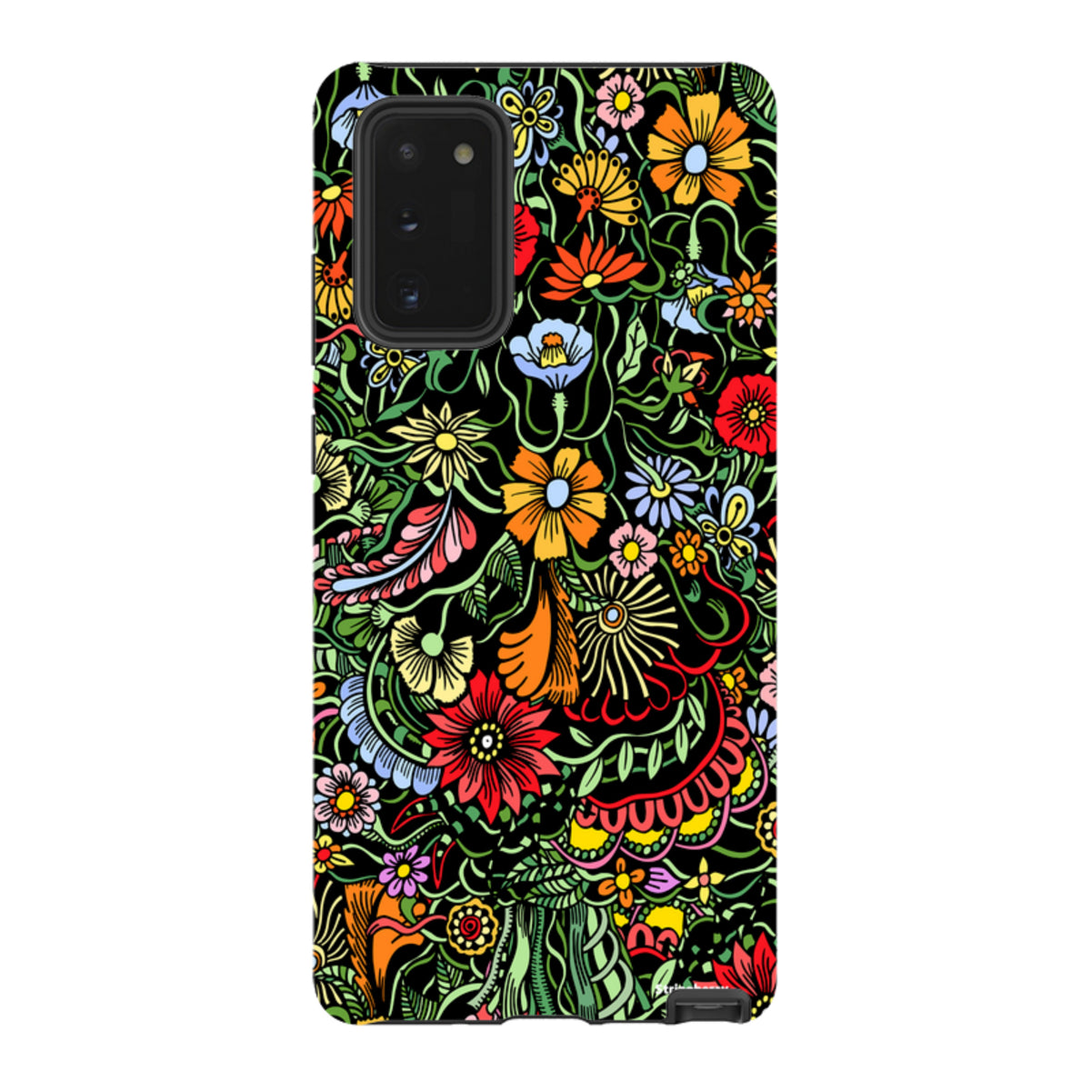 Samsung Tough Case in Verona design featuring a vibrant, multi-colored floral pattern on a black background.