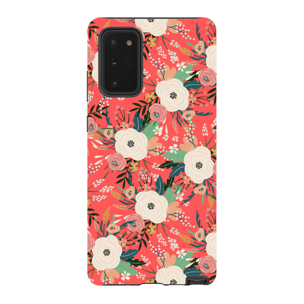 Samsung Tough Case featuring a vibrant red floral Watermouth pattern with dual-layer protection for Galaxy devices.