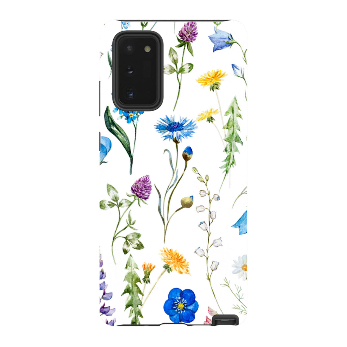 Samsung Tough Case with a white background and colorful watercolor wildflower print, featuring a durable dual-layer design.
