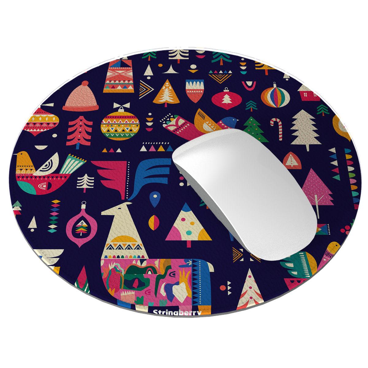 Scandi Xmas Blue Vegan Leather Mouse Mat
