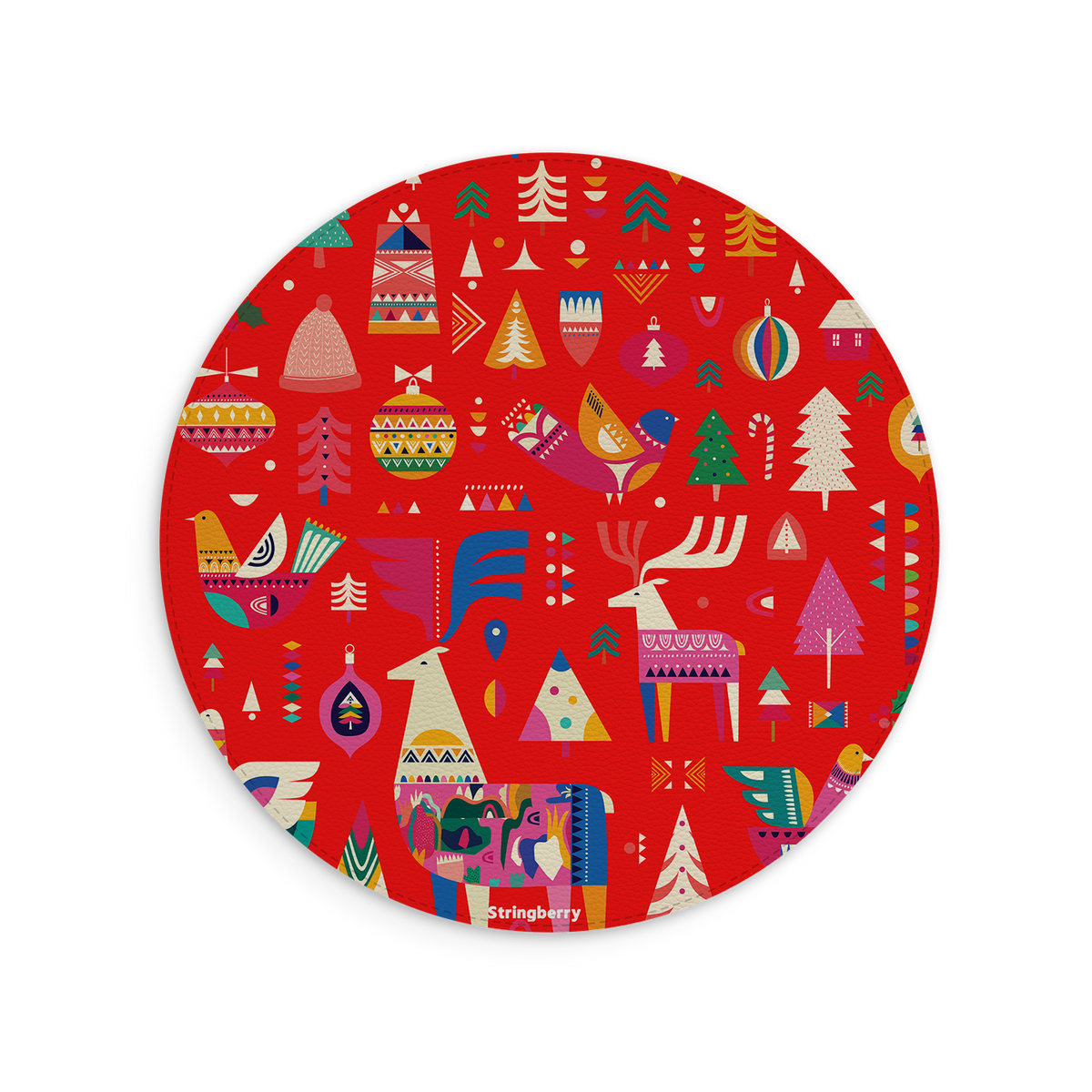 Scandi Weihnachtsmauspad aus rotem veganem Leder