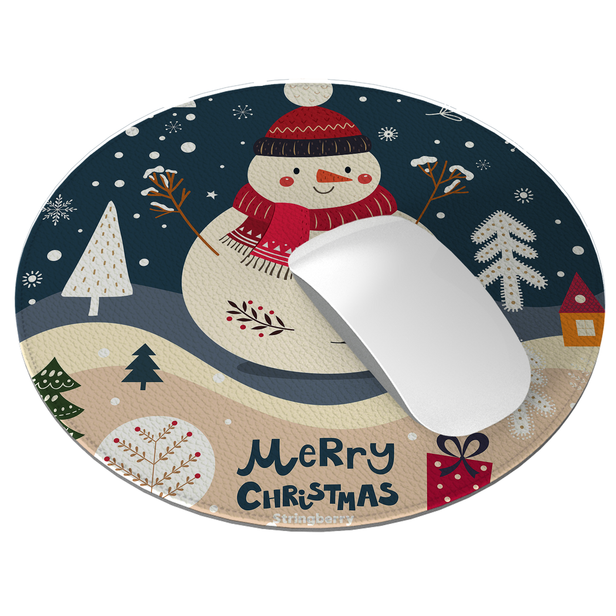 Snowman For Xmas Vegan Leather Mouse Mat