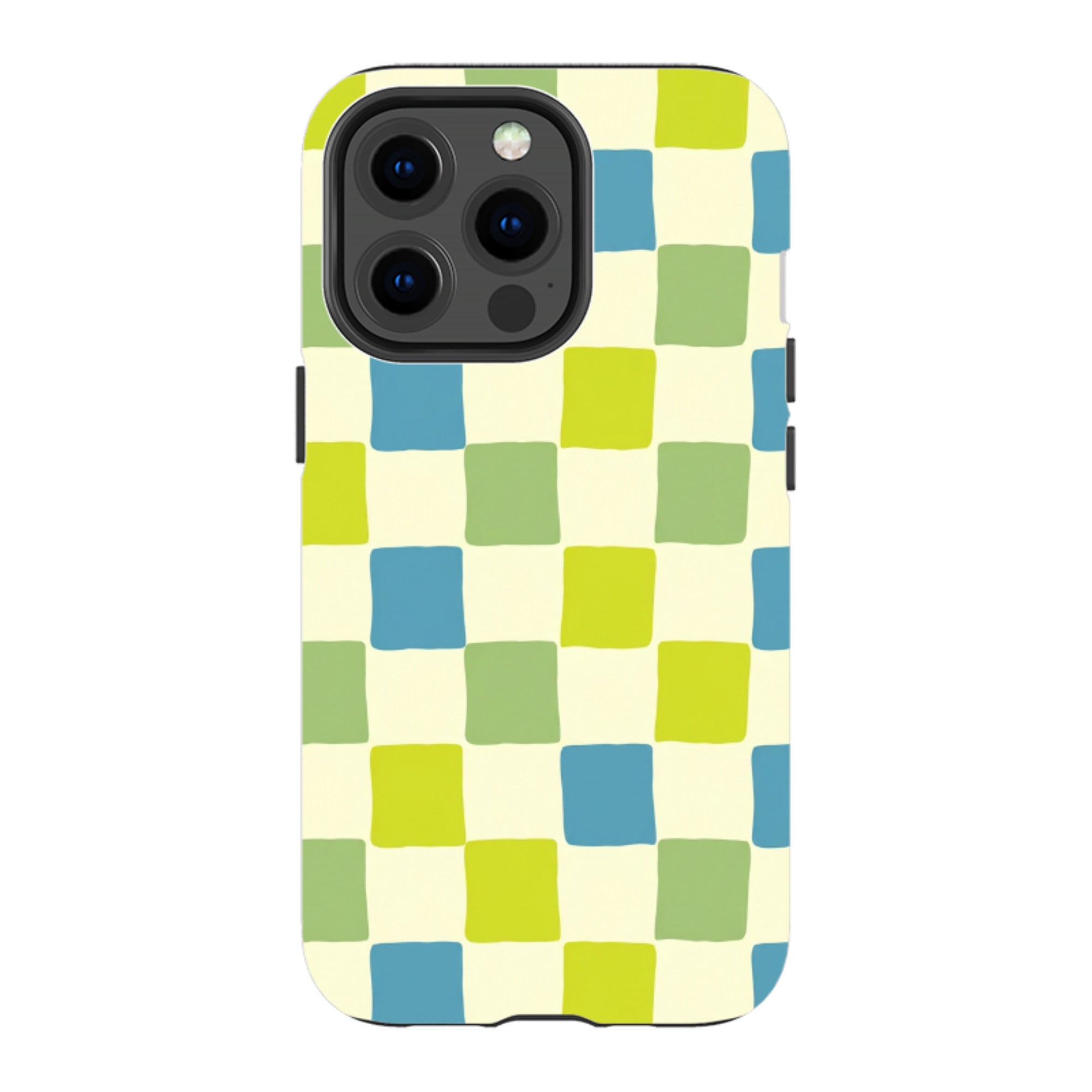 iPhone Tough Case - Lime Green & Blue Checkerboard