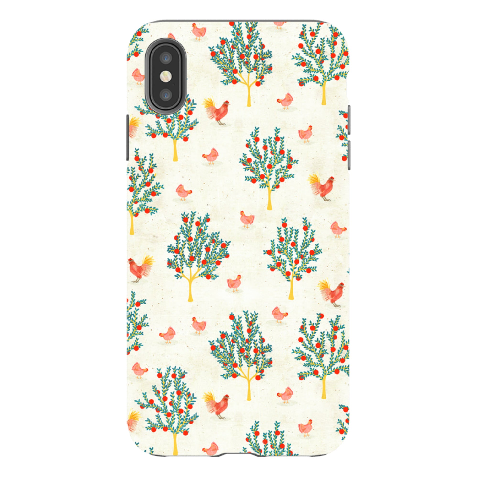 iPhone Tough Case - Apple Trees and Chickens Cream By Katherine Quinn