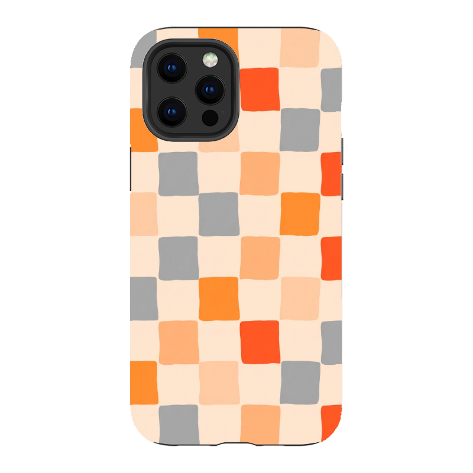 iPhone Tough Case - Orange & Grey Checkerboard