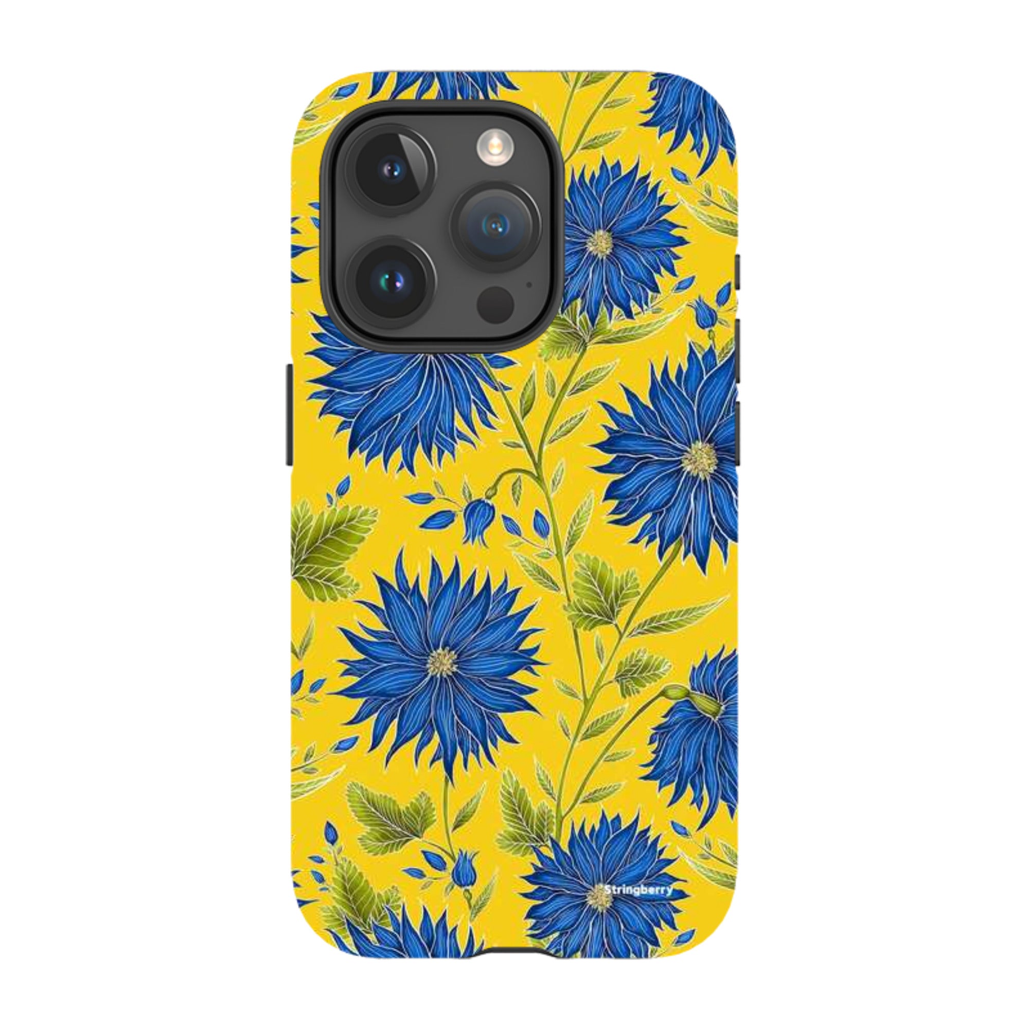 iPhone Tough Case - Blue Flowers Yellow By Catherine Rowe