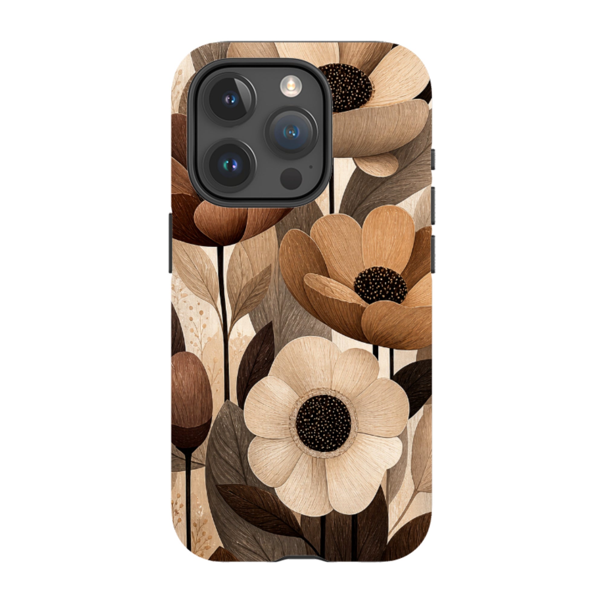 iPhone MagSafe Tough Case - Chocolate Woodgrain Floral