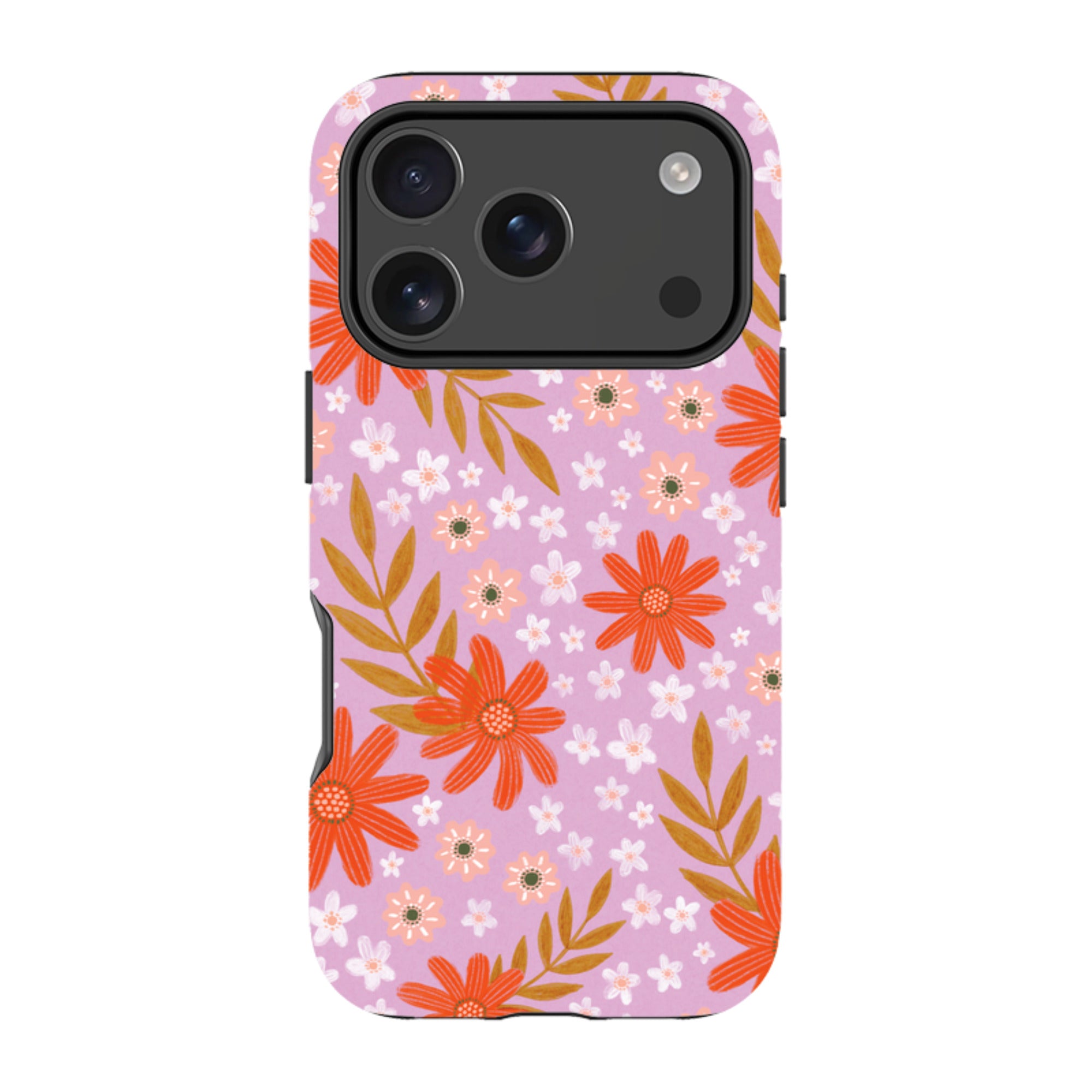 iPhone Tough Case - Lilac and Red Floral Pattern By Lee Foster Wilson