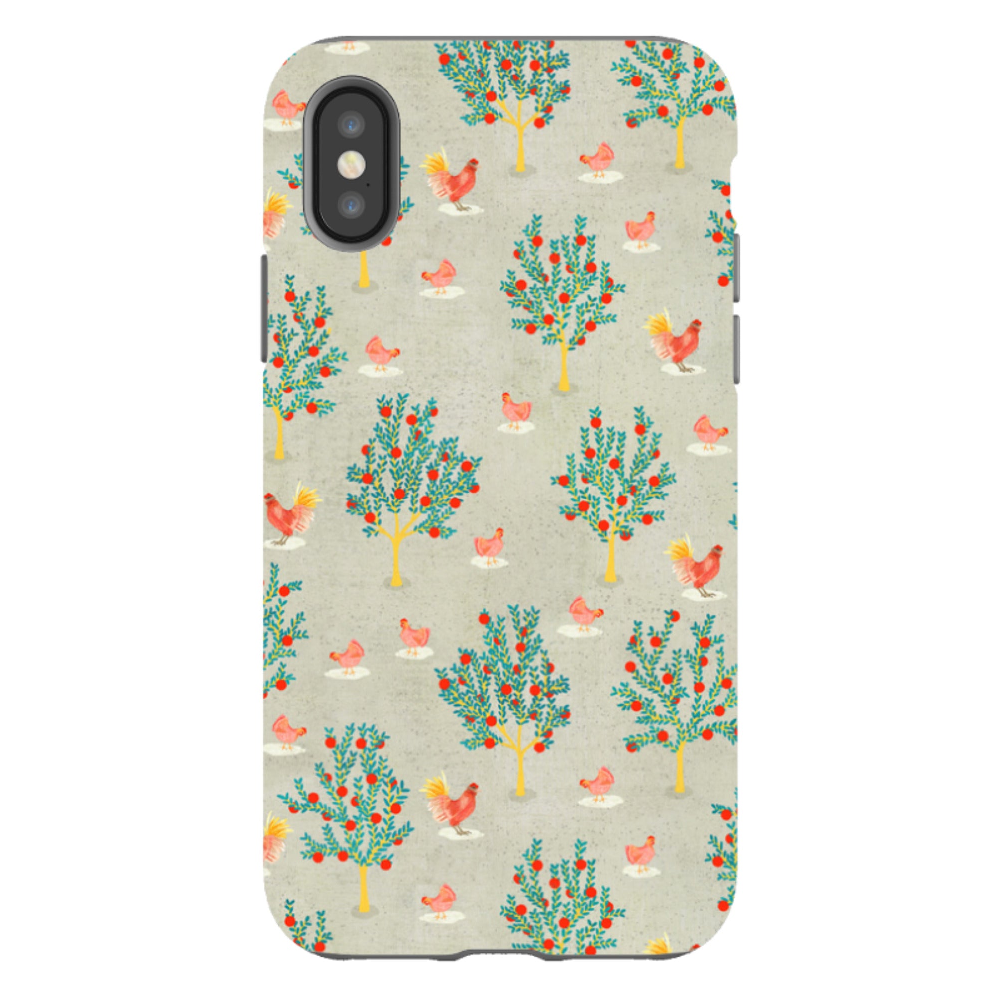 iPhone Tough Case - Apple Trees and Chickens Grey By Katherine Quinn