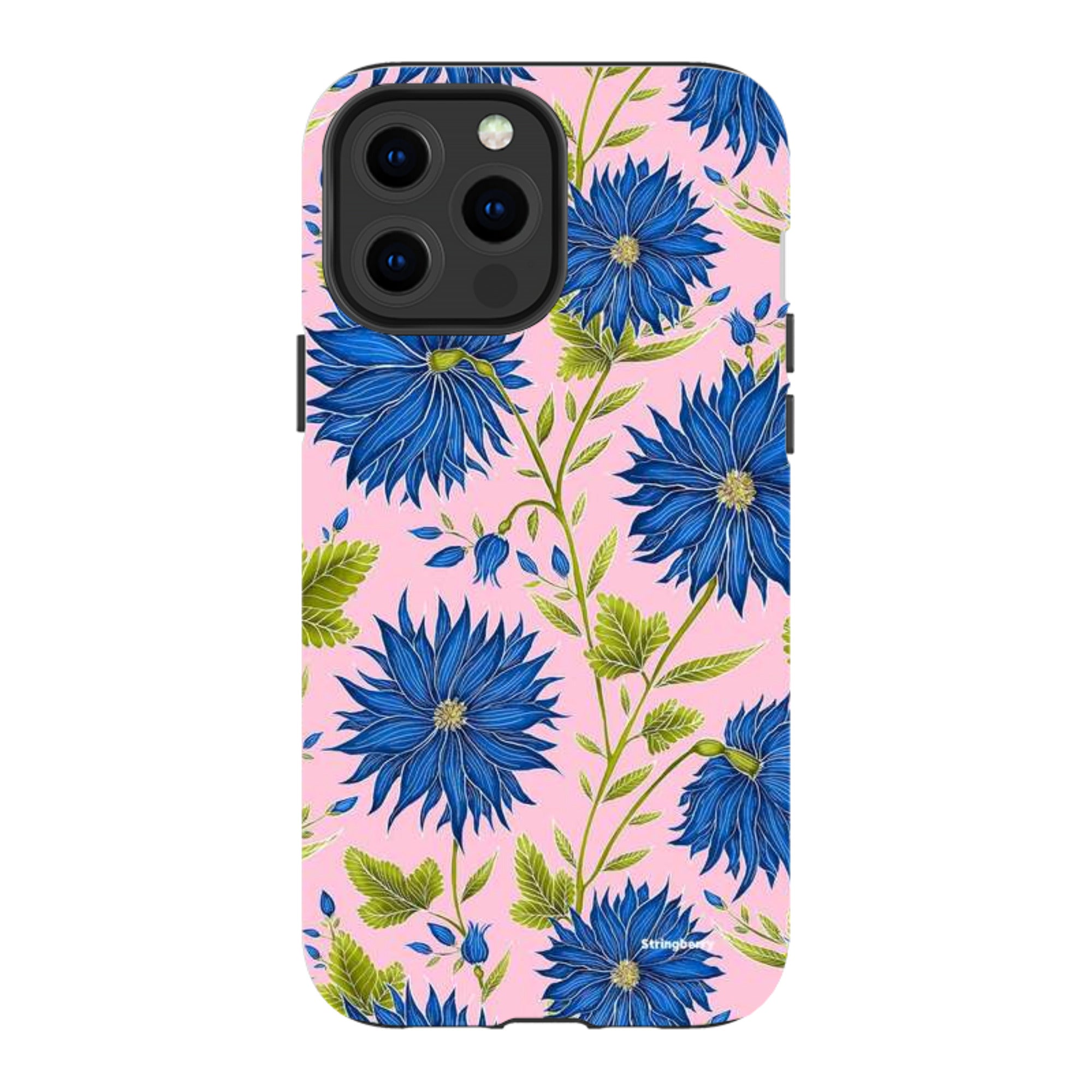 iPhone Tough Case - Blue Flowers Pink By Catherine Rowe