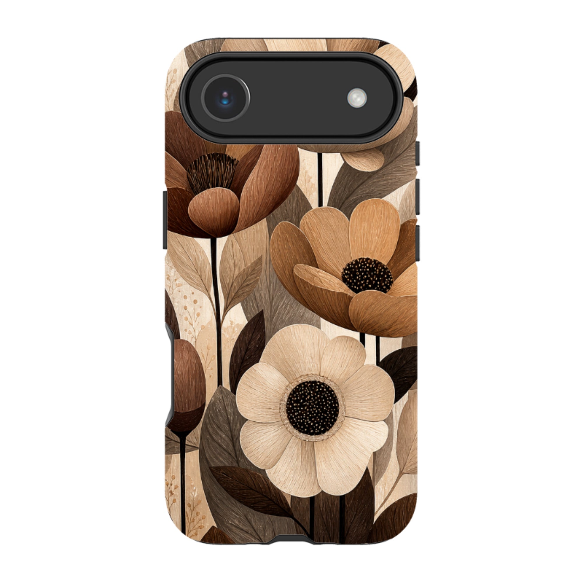 iPhone MagSafe Tough Case - Chocolate Woodgrain Floral